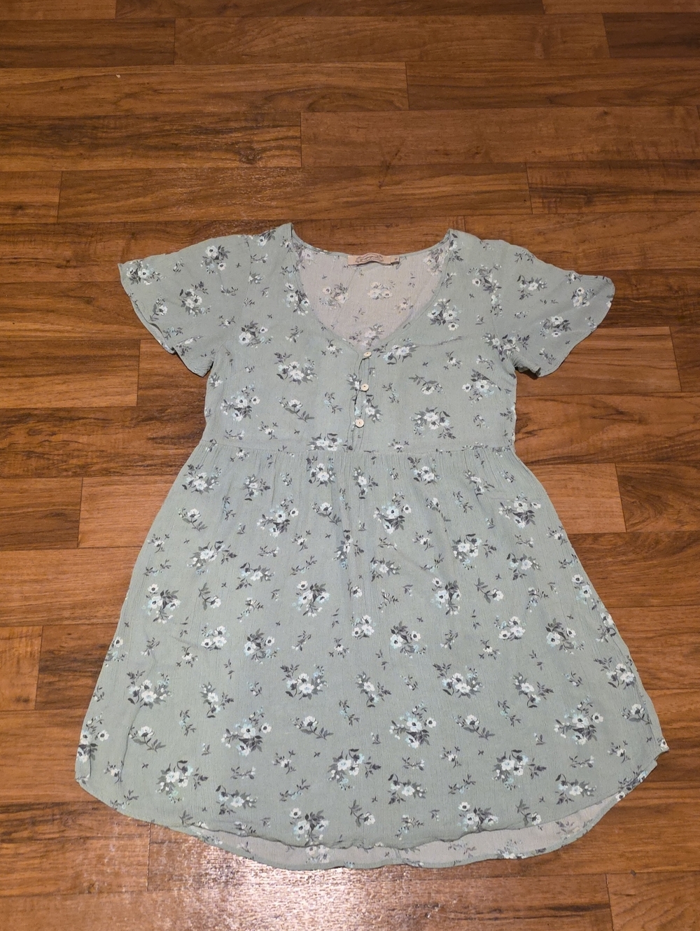Girls' Light Sage Floral Button-Front Casual Dress